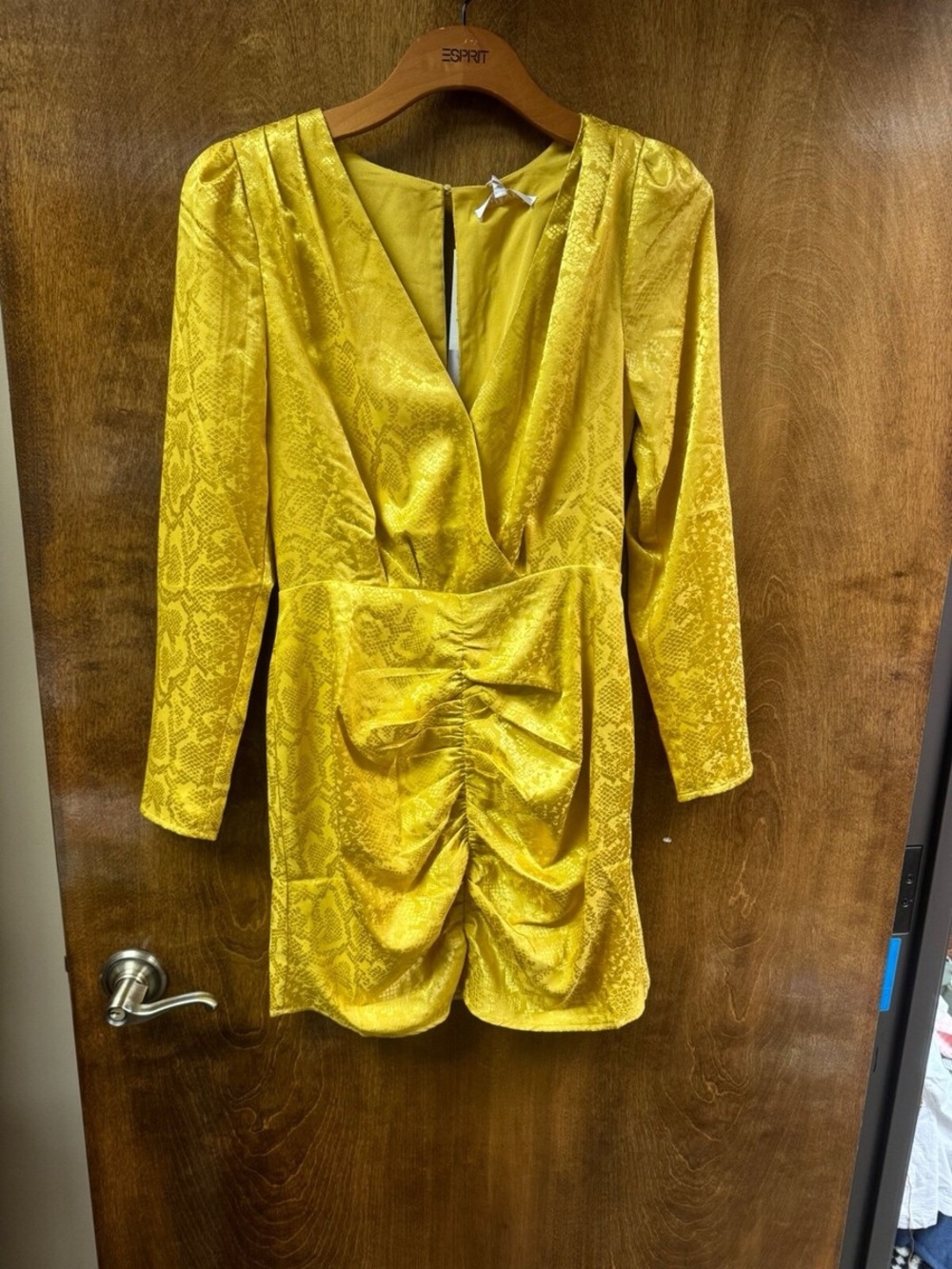 Esprit Yellow Satin-Textured Ruched Mini Dress